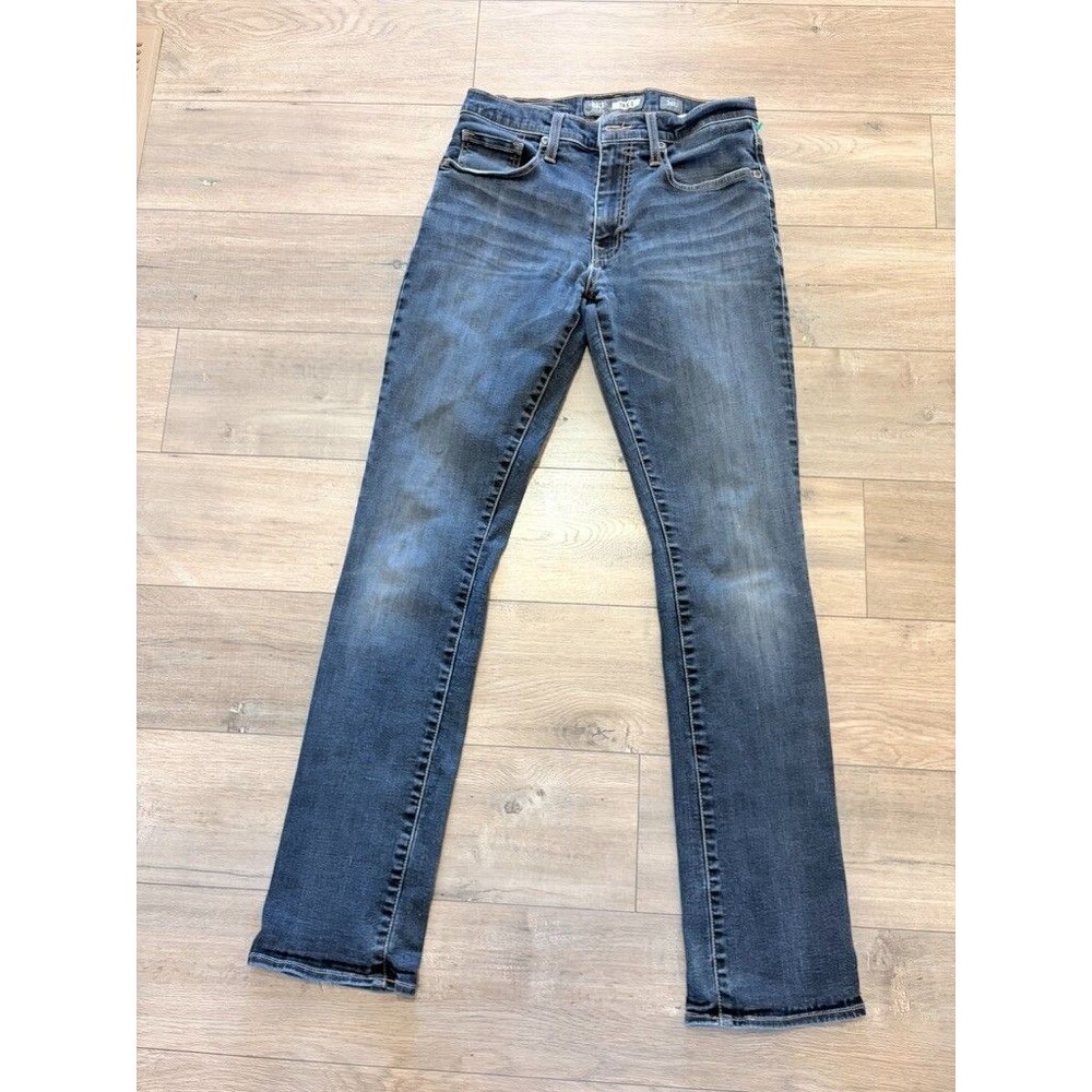 BKE Buckle Jake Mens 31L 31X34 Thick Stitch Blue Denim Jeans Straight LEG